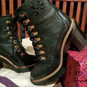 Tory Burch Shoes | Tory Burch Miller Leather Lug Sole Bootie Boots 8 Black Ankle | Color: Black/Tan | Size: 8 | Kendrarides's Closet